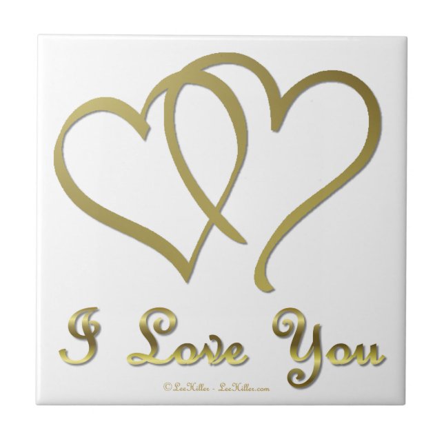 Entwined Gold Hearts i Love You Tile (Front)