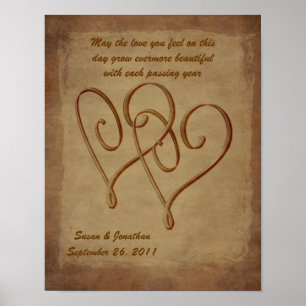 Entwined Hearts Aged Paper Customisable Wedding Po Poster