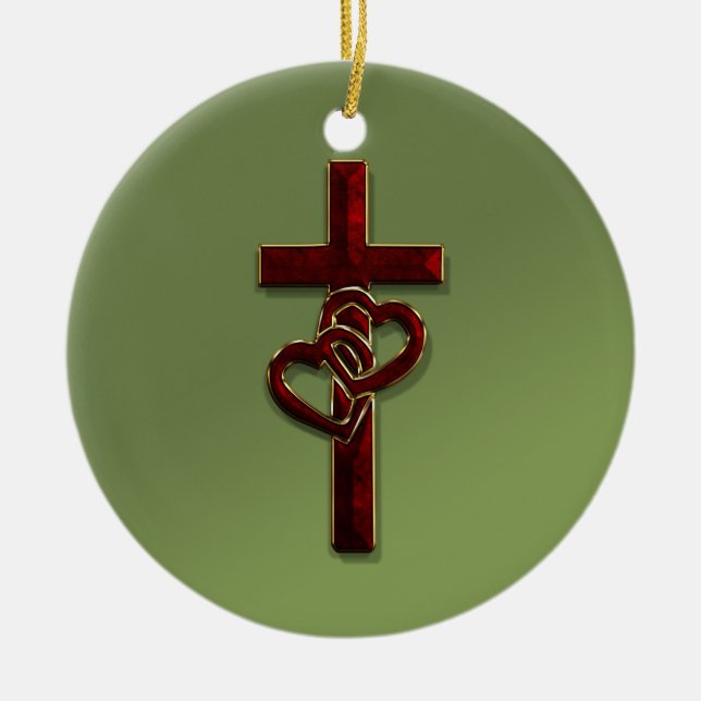 Entwined Hearts Cross Ceramic Tree Decoration (Front)