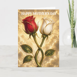 Entwined red and white roses. card