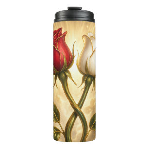 Entwined red and white roses. thermal tumbler
