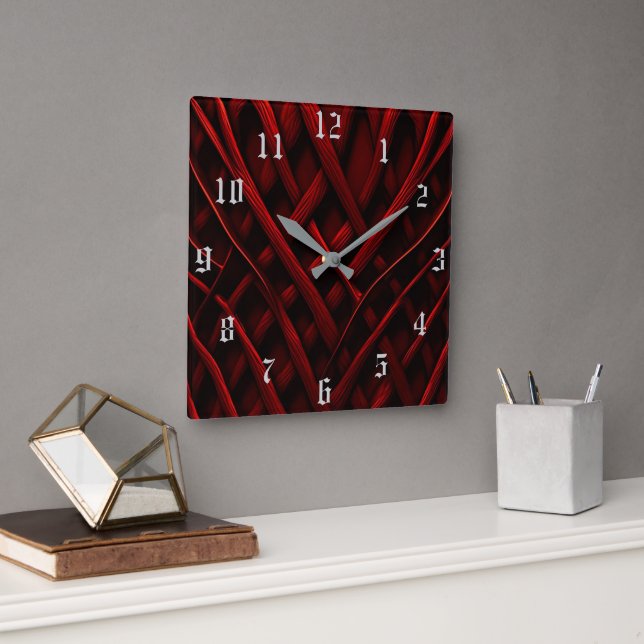 Entwined Red Thread Square Wall Clock (Office)