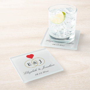 Entwined Rings Wedding Glass Coaster