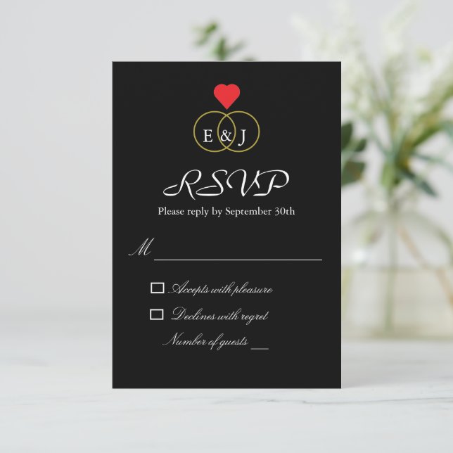 Entwined Rings Wedding RSVP Card (Standing Front)