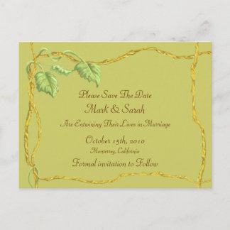 Entwining Vine Golden Taupe Save The Date Announcement Postcard