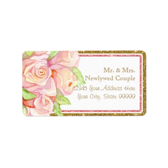Envelope Address Labels Watercolor Rose Bouquet (Front)