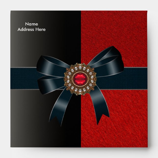 Envelope Black Red Jewel Bow (Front)