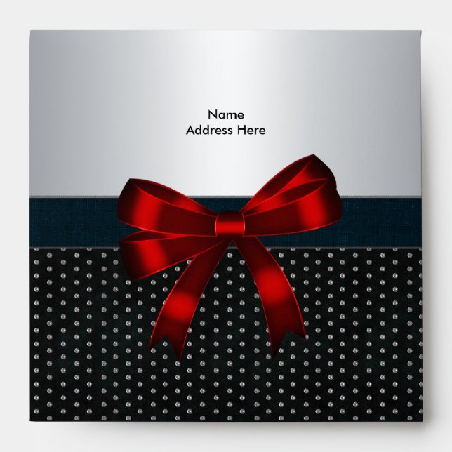 Envelope Black Silver Studs Red Bow (Front)