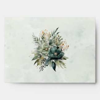 Envelope Blue Green watercolor flower wedding