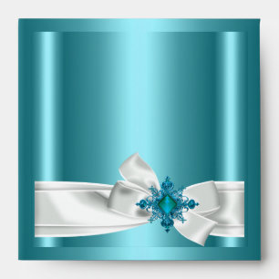 Envelope Blue Teal Silver White Bow