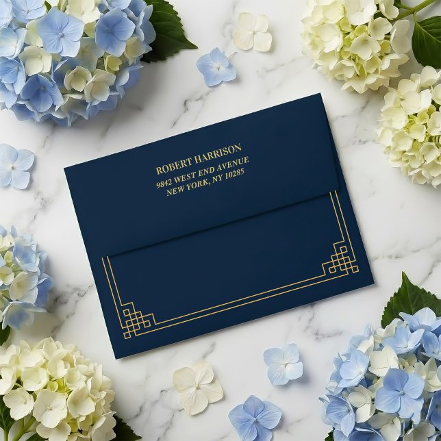 Envelope Chic Elegant Navy and Gold 80th Birthday (SEE FULL SUITE AT BOTTOM)