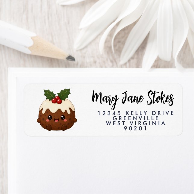 envelope RETURN ADDRESS christmas pudding (Insitu)