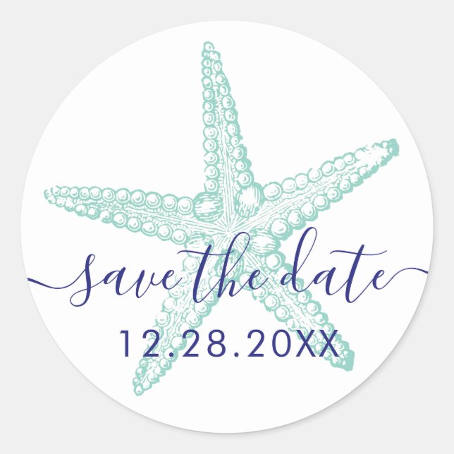 Envelope Seal Blue Teal Starfish Beach Wedding (Front)