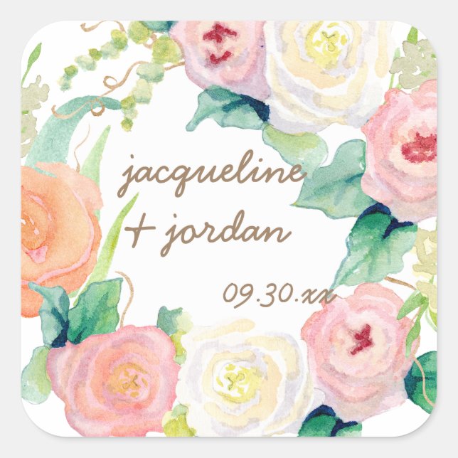 Envelope Seal Simple Modern Watercolor Floral Rose (Front)