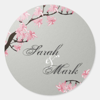 Envelope Seal Slate Grey & Pink Cherry Blossoms