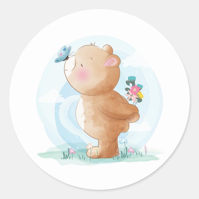ENVELOPE SEAL STICKER : BABY BEAR & BUTTERFLY (Front)