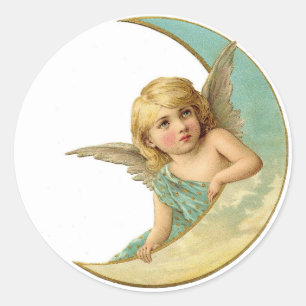 ENVELOPE SEAL STICKER : VICTORIAN  ANGEL AND MOON 
