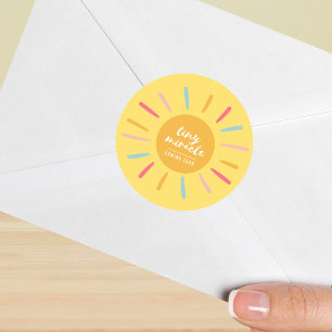 Envelope seal, Tiny miracle, yellow Baby Shower Classic Round Sticker