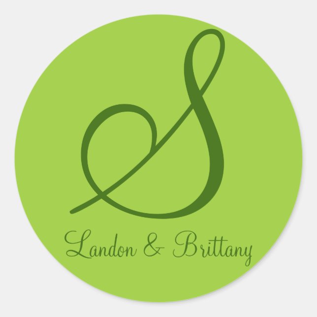 Envelope Seals: Subtle Monogram (Green) Classic Round Sticker (Front)