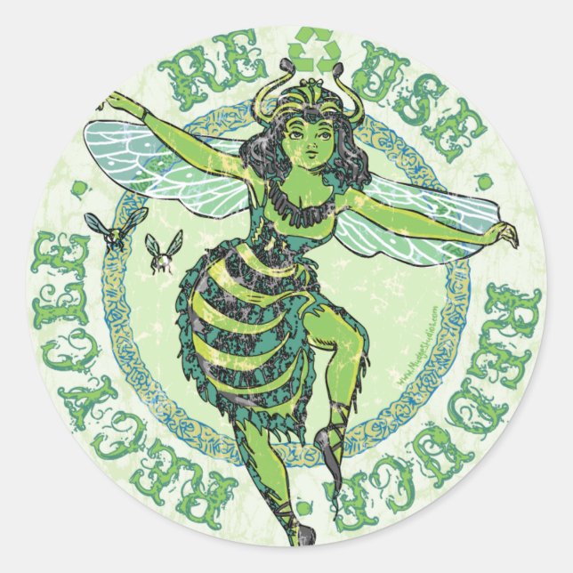 Enviro Green Bee Earth Day Gear Classic Round Sticker (Front)