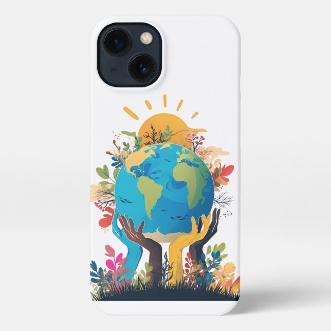  Environment  - Earth Illustration with Hand & sun iPhone Case (Back)