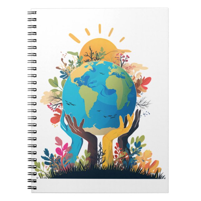  Environment  - Earth Illustration with Hand & sun Notebook (Front)