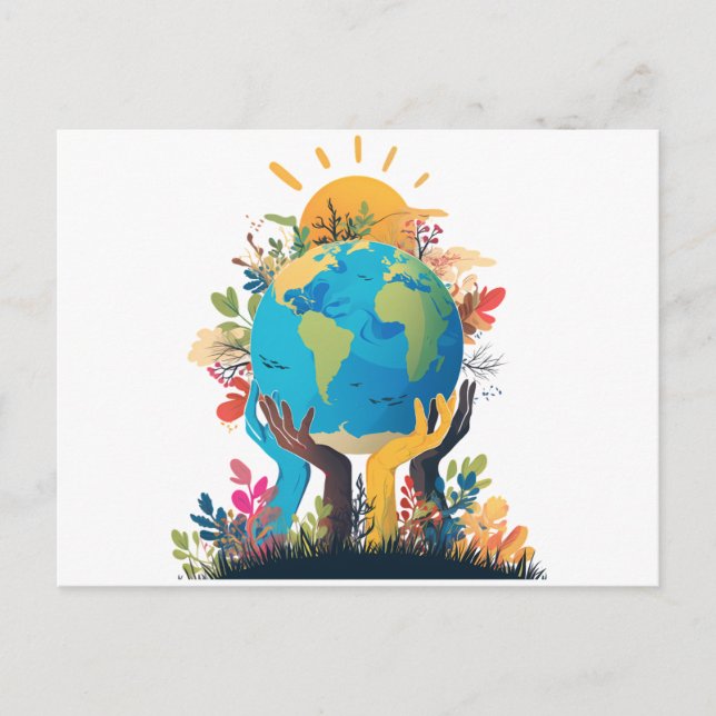  Environment  - Earth Illustration with Hand & sun Postcard (Front)