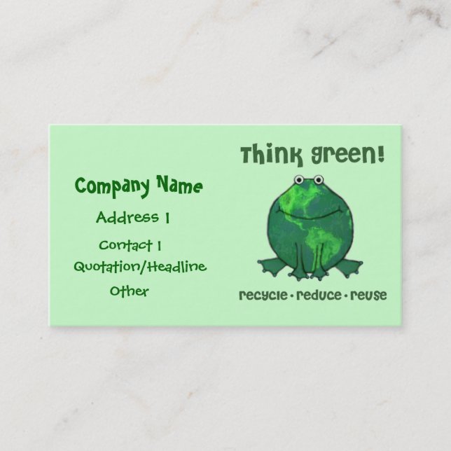 Environmental Green Recycle Frog  Business Card (Front)