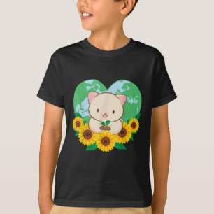 Environmental Protection Cute Kawaii Cat Earth Day T-Shirt