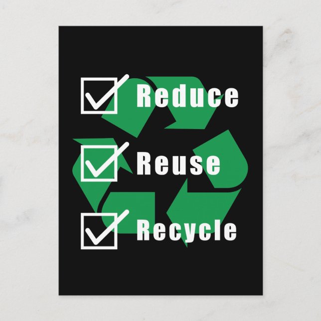 Environmentalism Checklist Reduce Reuse Recycle Postcard (Front)
