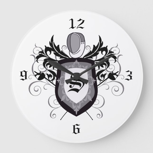Epee Crest Grey Fencing Clock (Front)