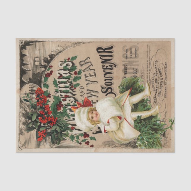 Ephemera Christmas New Year Souvenir Decoupage Tissue Paper (Front)
