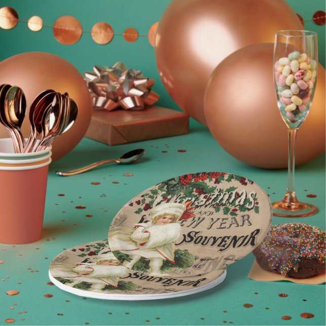 Ephemera Christmas New Year Souvenir Poster Paper Plate (Multi)