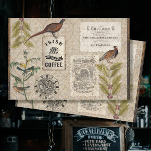 Ephemera Coffee Beans Bird Masculine Tan Decoupage Tissue Paper