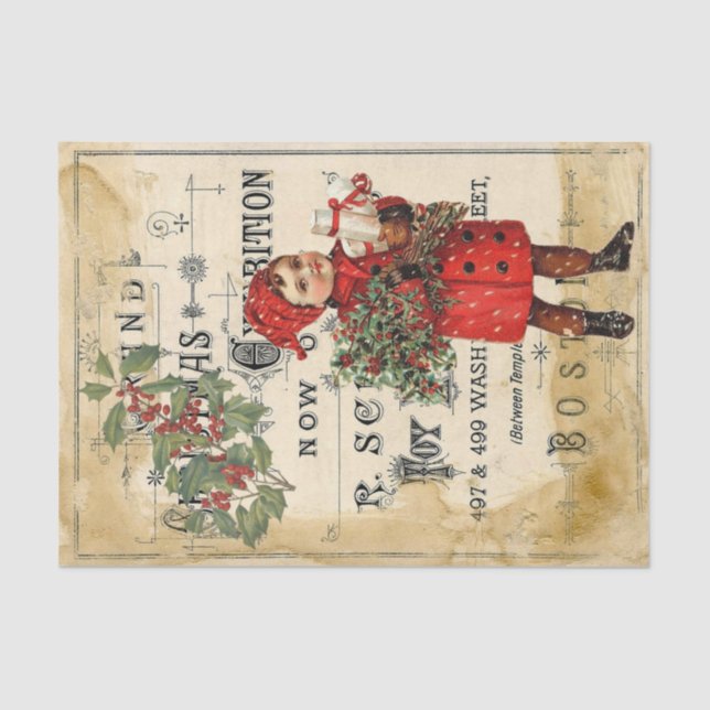 Ephemera Cute Kid Christmas Ad Poster Decoupage  Tissue Paper (Front)