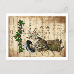 Ephemera Deck the Hall Christmas Carol Script Holiday Postcard