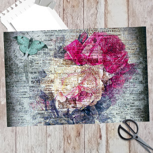 Ephemera Floral Butterfly Newsprint Decoupage Tissue Paper