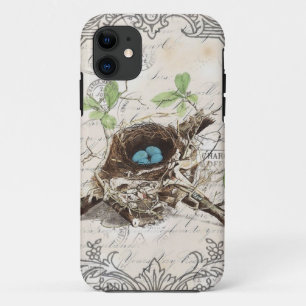 ephemera french botanical robin eggs bird nest iPhone 11 case