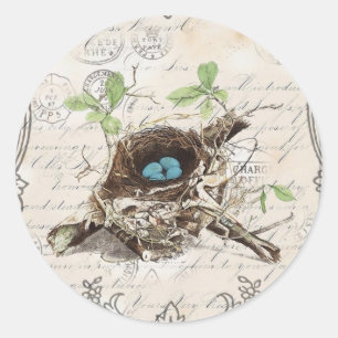ephemera french botanical robin eggs bird nest classic round sticker