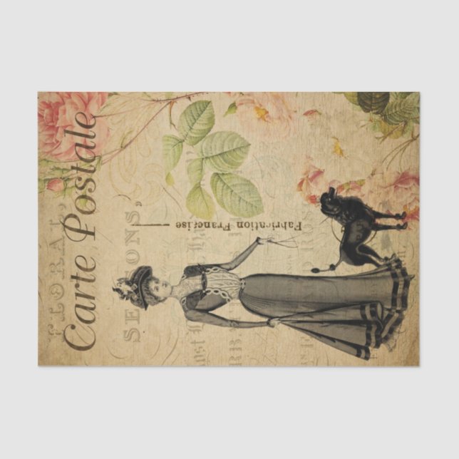 Ephemera French Lady And Her Poodle Decoupage Tissue Paper (Front)