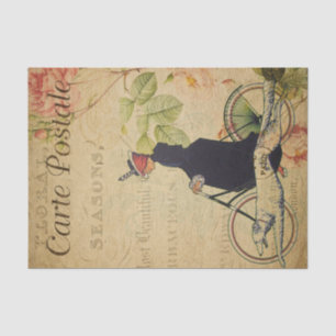 Ephemera French Lady on Bicycle and Dog Decoupage Tissue Paper