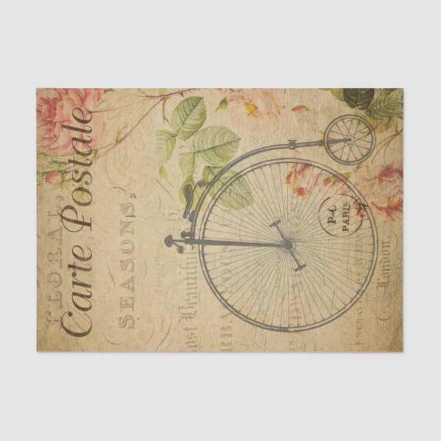 Ephemera French Penny Farthing Bicycle Decoupage Tissue Paper (Front)