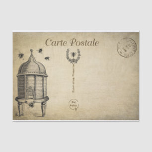 Ephemera French Postcard Beehive Bees Decoupage Tissue Paper