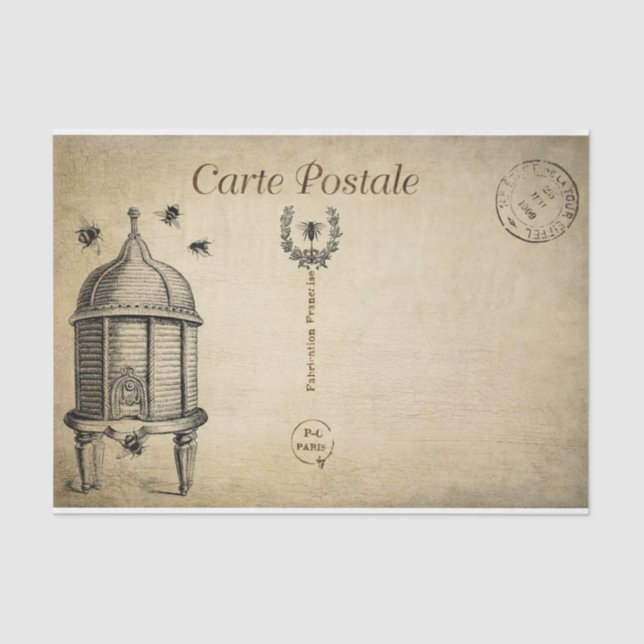 Ephemera French Postcard Beehive Bees Decoupage Tissue Paper (Front)
