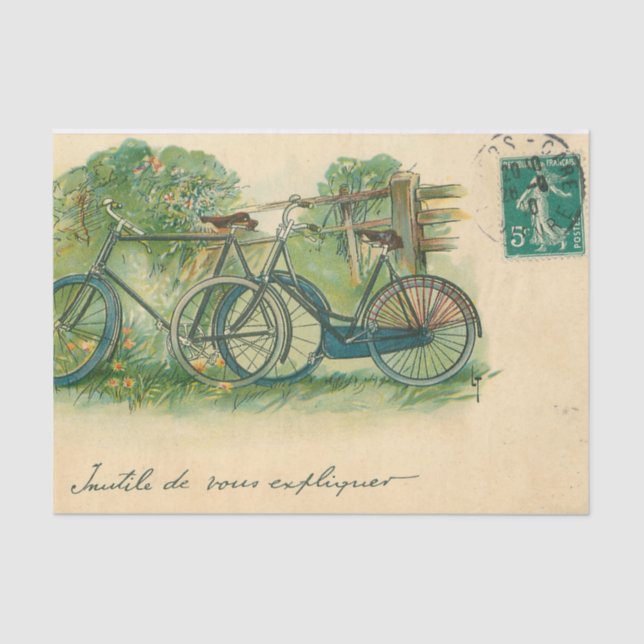 Ephemera French Postcard Bicycles Decoupage Tissue Paper (Front)