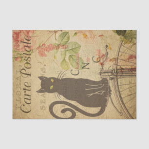 Ephemera French Postcard Black Cat Decoupage Tissue Paper
