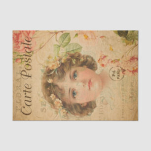 Ephemera French Postcard Cute Girl Decoupage Tissue Paper