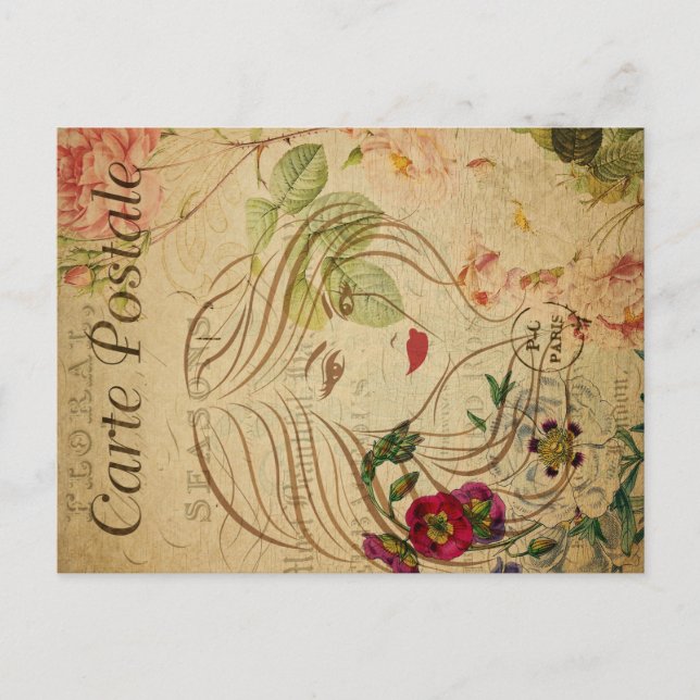 Ephemera French Postcard Line Art Woman (Front)