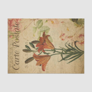 Ephemera French Postcard Orange Lilly Decoupage Tissue Paper