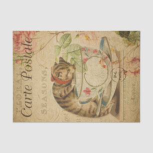Ephemera French Postcard Pretty Cat Decoupage  Tissue Paper